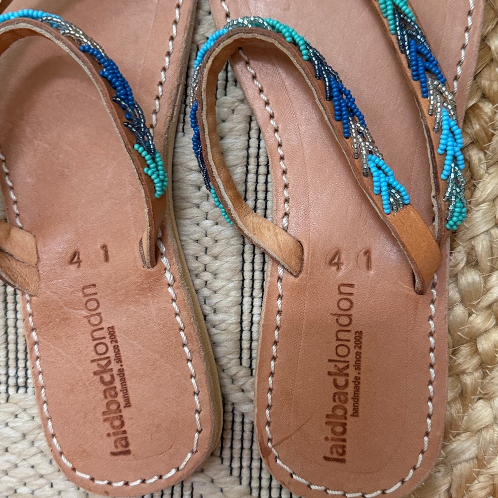 Anthropologie New laidback London hand embellished flat sandal Pool Party Boho🌈 - Picture 12 of 12